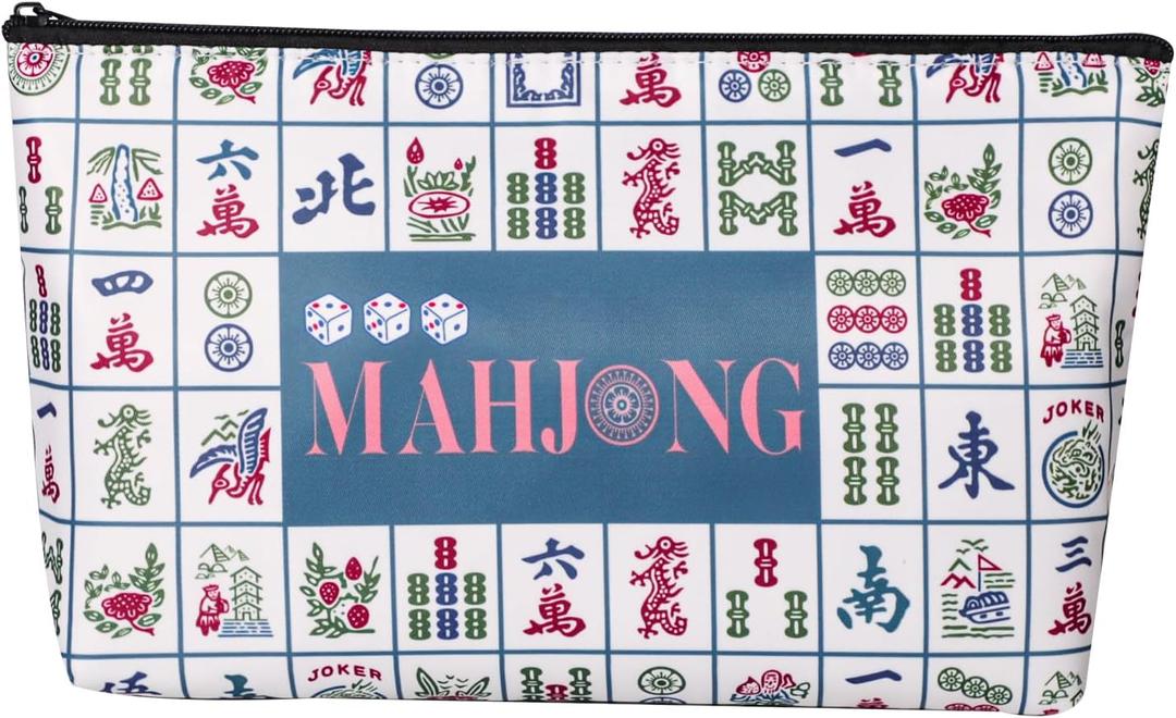 American Mahjong Empty Bag - White Printed Mahjong Tile Bag (13x7 Inches,Only Case)