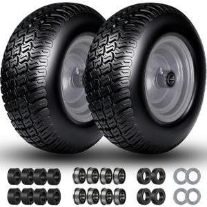 Flat Free 11x4.00-5" Tire and Wheel, 11x4-5" Lawn Mower Tires, Zero Turn Front Tires, with 3/4" & 5/8" & 1/2" Bearings, 3.4"-5.9" Centered Hub, 11x400-5 Solid Tires, 2 Pcs