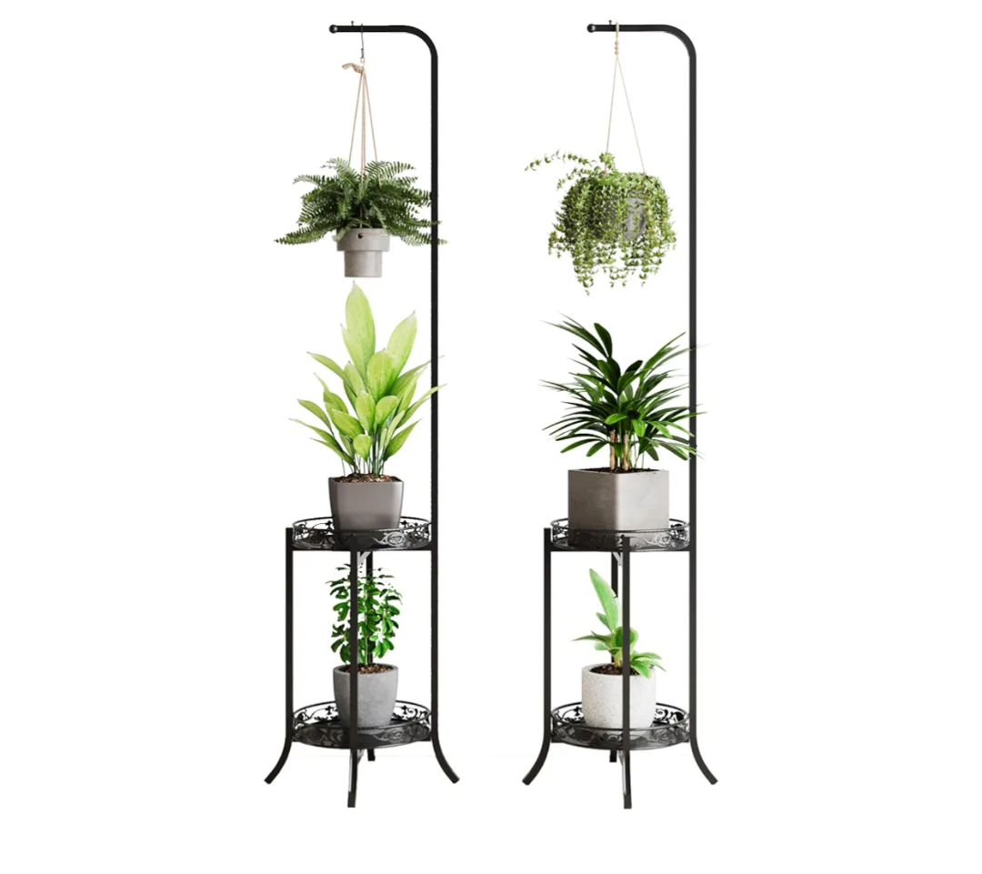 COPREE 2-tier Hanging Plant Stand 2 Pack, Space-Saving Iron Planter Shelves Flower Pot Organizer Rack Multiple Flower Pot Display Holder Shelf Indoor Outdoor Heavy Duty Planter Shelving Unit