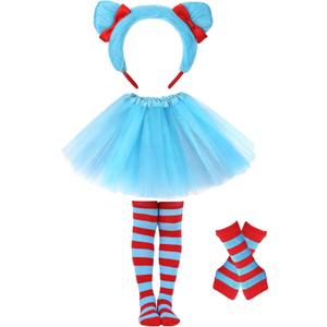 Tulle Tutu Costume for Kids - Tutu Skirt Headband Striped Gloves and Socks Set for Halloween Dress Up Party Cosplay (Large, Blue)