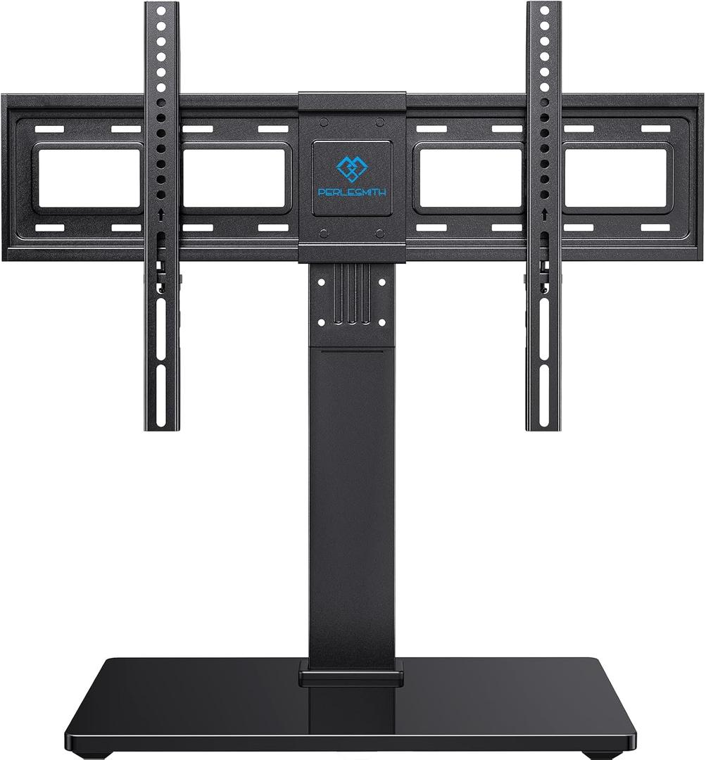 PERLESMITH Universal Swivel TV Stand Base, Table Top TV Stand for 37-75 inch LCD LED TVs, Height Adjustable TV Mount Stand with Tempered Glass Base, VESA 600x400mm, Holds up to 99lbs, PSTVS13