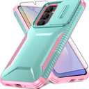 Asuwish Phone Case for Samsung Galaxy A54 5G with Tempered Glass Screen Protector and Slide Camera Cover Slim Rugged Hybrid Shockproof Protective Cell A545G A 54 54A 4G G5 SM A546U Women Mint Green