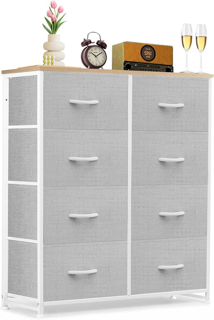 8-Drawer Dresser for Bedroom, Anti-Tip Tall Storage Organizer Chest of Drawers with Wooden Top and Metal Frame Fabric Bins for Closet, Living Room, Hallway, Entryway, Black (11.8"D x 31.4"W x 36.3"H (8 Drawers))