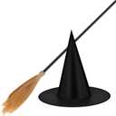 Jetec Halloween Witch Broom Hat Set Black Hat with 39.4 Inch Broom Realistic Wizard Witch for Halloween Party Cosplay Props Costume Accessories
