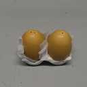 MyGift Ceramic Salt and Pepper Shaker Set, Mini Brown Egg Shaped Shakers with Carton Design Holding Stand, 3 Piece