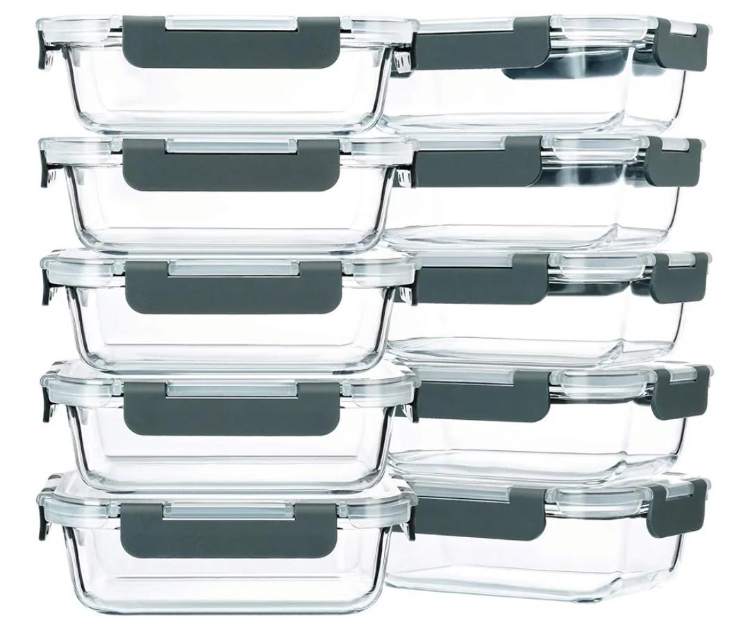 M MCIRCO 10-Pack,22 Oz Glass Meal Prep Containers,Glass Food Storage Containers with lids,Lunch Containers,Microwave, Oven, Freezer and Dishwasher (Gray)