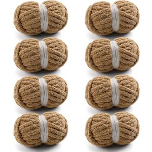 8 Pcs Chunky Yarn for Hand Knitting - Chunky Chenille Yarn for Crocheting - Fluffy Yarn for Crochet - Jumbo Yarn for Hand Knitting 28.4 yds 7.7 oz of Super Bulky Yarn (Khaki)