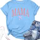 Mama Shirts for Women Mom Shirt Mother's Day T-Shirt Funny Graphic Short Sleeve Tops (Blue, X-Large) (XL)
