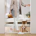 Dog Gate Indoor,18"-45" Extra Wide Metal Short Dog Gate to Step Over, 14" Tall Small Pet Gate with 3 Extension Kits, Pressure Mounted for Doorways & Stairs (White)