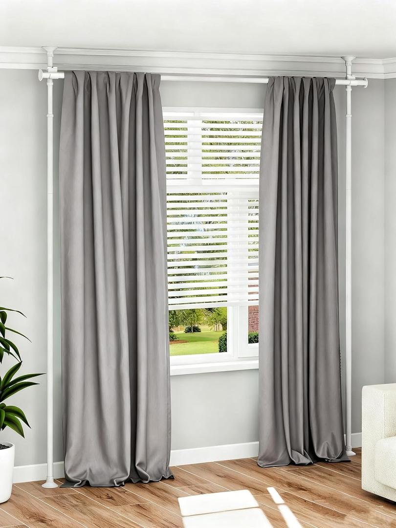 ALLZONE Tension Curtain Rods for Windows, Adjustable 31 to 83 Inch Wide, Freestanding Curtain Rods No Drilling, Apartment Renter Friendly, Heavy Duty, for Room Divider, Doorway, 63 to 130Inch Height (White)