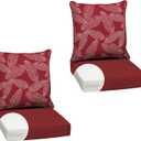Arden Outdoor Foam Deep Seat Cushion Set, 2-Pack, 24x24, Premium High-Density Foam, Never Flattens, Weather-Proof for Patio Chair Sofa Couch, Red Leaf Palm