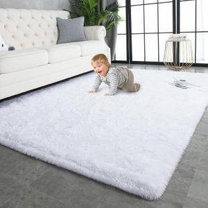 TWINNIS Super Soft Shaggy Rugs Fluffy Carpets, 4x5.9 Feet, Indoor Modern Plush Area Rugs for Living Room Bedroom Kids Room Nursery Home Decor, Upgrade Anti-Skid Rectangular Fuzzy Rug, White