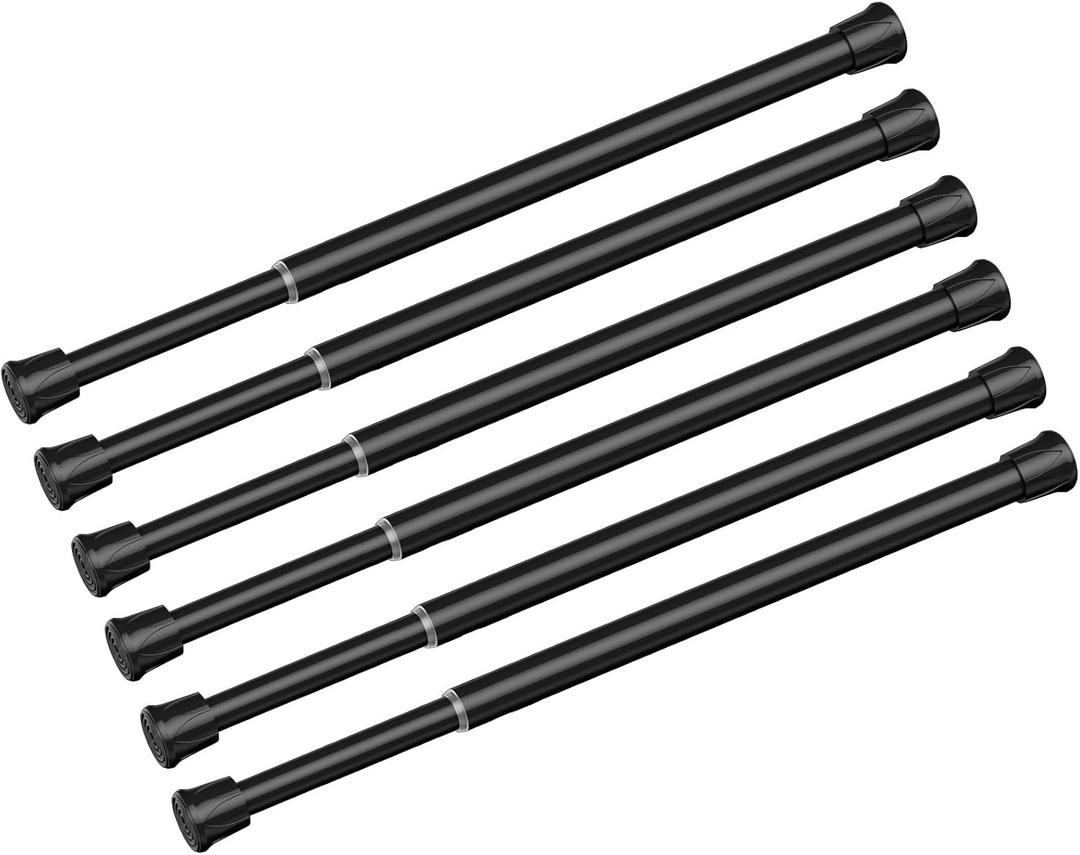 6 Pack Small Tension Rod 18 to 28 Inch Black Tension Curtain Rod Adjustable Spring Curtain Rods No Drilling Expandable Pressure Short Curtain Rods for Windows, Closets, Doorway, Kitchen
