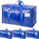 TICONN 4 Pack Extra Large Moving Bags with Zippers & Carrying Handles, Heavy-Duty Storage Tote Moving Boxes for Space Saving (Blue-24 Gallon)