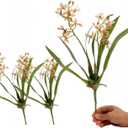 3pcs Artificial Cymbidium Orchid Flowers That Look Real, Faux White-Yellow Orchid Stems for Vases, Silk Flowers for Farmhouse Home Office Indoor Tables Centerpieces Decoration (Yellow)