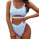 Blooming Jelly Womens Cheeky High Cut Bikini Set Cutout High Waisted Swimsuits Backless 2 Piece Bathing Suits (Small,Blue)