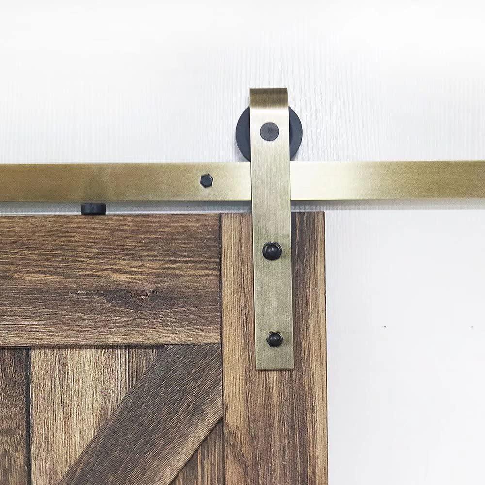 6.6FT Classic Brass Sliding Barn Door Hardware Kit for Interior Door Brushed Gold