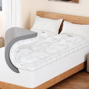 King Mattress Topper - Memory Foam Mattress Topper King Size, Dual Layer 4 Inch Mattres Pad with 2 Inch Gel Memory Foam and 2 Inch Fluffy Pillow Top, Deep Pocket Cooling Bed for Back Pain Relief