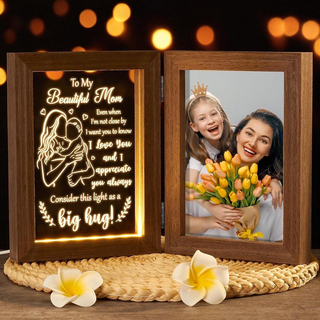 Tiblue Mother's Day Gift from Daughter Son, Mother Daughter Picture Frame & Acrylic Plaque with Night Light, Mother-in-Law Gifts from Daughter-in-Law New Mom Gifts for Women