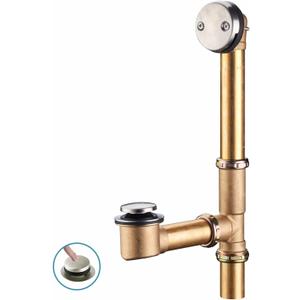 Tubular Bathtub Drain Kit 1-1/2" Brass Pipe with Brushed Nickel Tip-Toe Bath Tub Drain Stopper, Touch-Toe Bath Plug Waste and Overflow, Welsan Pop Up Bathtub Drain Kit