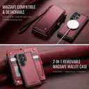 Defencase for Samsung Galaxy S22 Ultra Magnetic Wallet Case Compatible with Magsafe with RFID Blocking Zipper & Card Holder Women, PU Leather Detachable Phone Case for Galaxy S22 Ultra 6.8", Wine Red