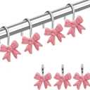 12PCS Pink Bow Knot Shower Curtain HooksRustproof Metal Shower Curtain Rings, Decorative Bathroom Accessories Set for Bathroom Bedroom Living Room Art Decor (Pink)