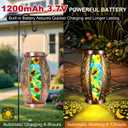 2PC Solar Lantern Outdoor Waterproof Glass & Metal Garden Decor Gifts for Women Mom Grandma Large Hanging Solar Light Tabletop Lamp for Yard, Patio, Porch (Butterfly)