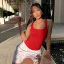 Women's Red Sleeveless Bodysuit 90% Polyester 10% Spandex Size S