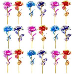 15 PCS Small Artificial Colorful Rose Flowers Galaxy Rose Crystal Flower Gifts for Wedding, Mother' s Day Memorable Days Birthday Valentine's Day, Color C