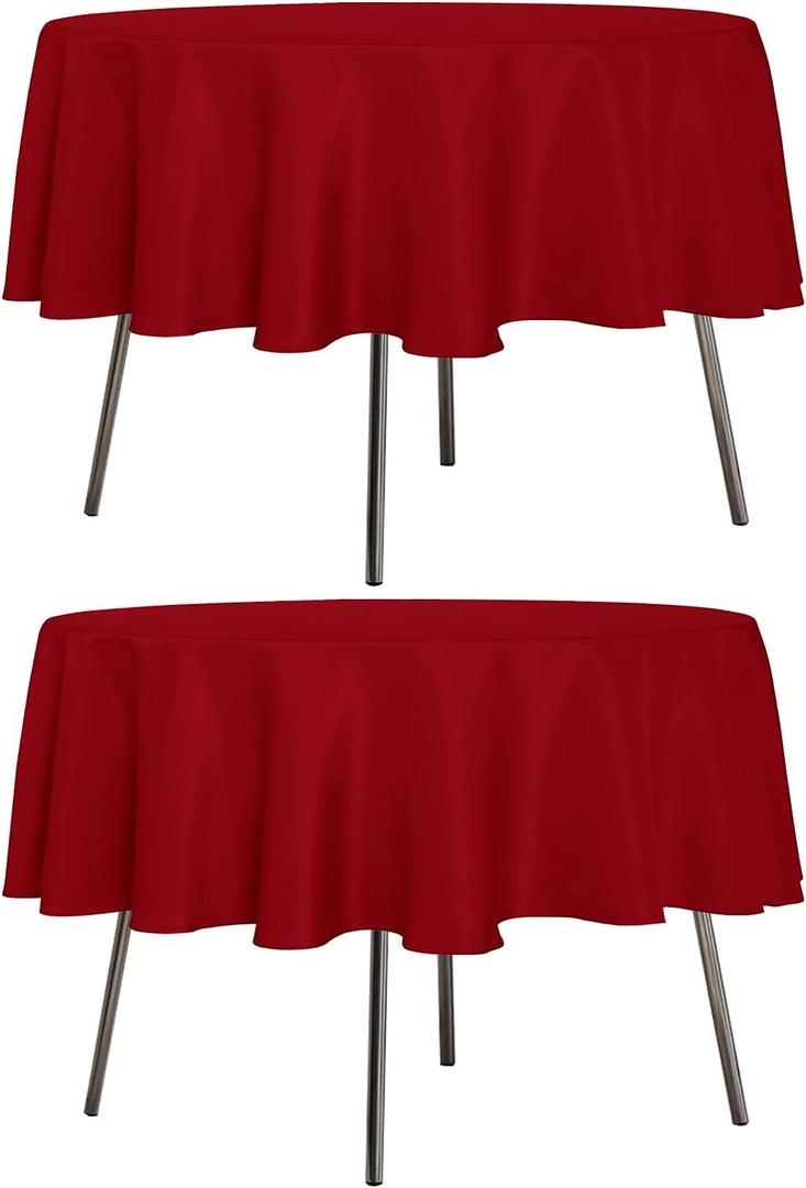 sancua 2 Pack Round Tablecloth 70 Inch Red, Stain and Wrinkle Resistant Table Cloth - Washable Polyester Table Cover for Dining Tables, Buffet Parties and Camping