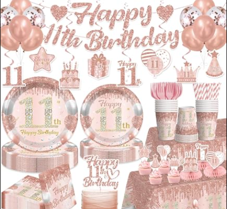 11th Birthday Decorations Set, Glitter Pink