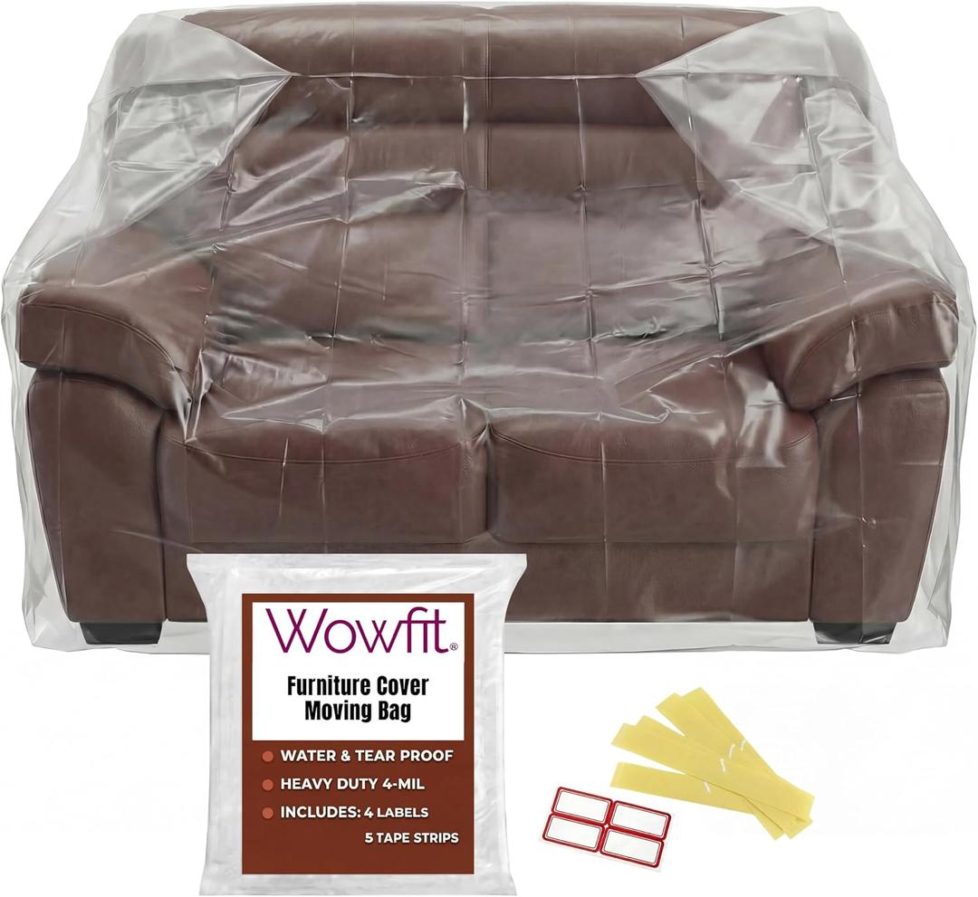Wowfit Furniture Cover Dust-Proof Moving Bag for Loveseat, Sofa & Boxes Clear, Odorless Plastic - 4mil-Thick 68.1W x 42D x 62/41H Inches