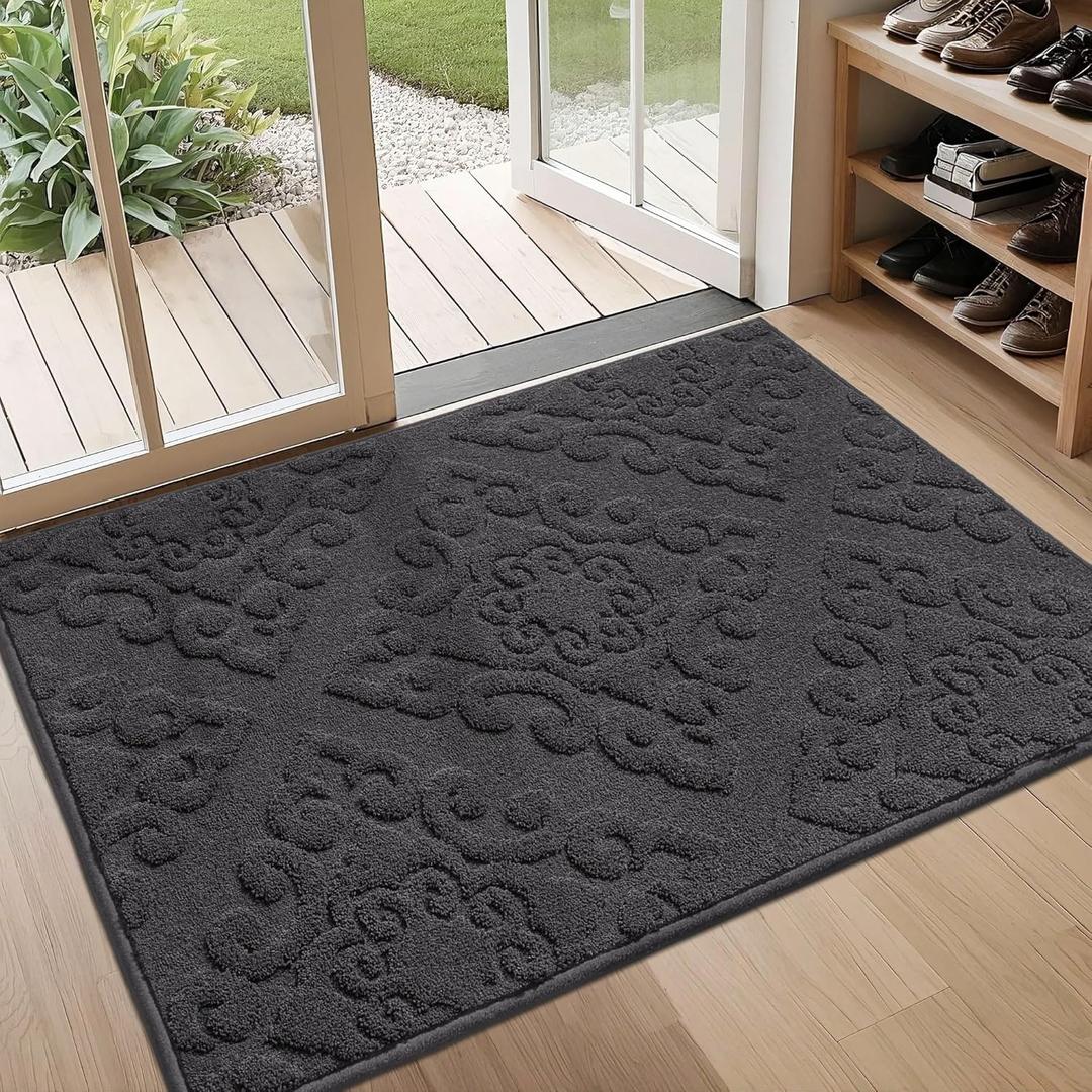 COSY HOMEER Door Mat 32x48 Absorbent Dirt Trapper Entryway Rugs Non-Slip Welcome Mat Washable Entry Rugs Low Pile Doormat for Front Back Door, Muddy Wet Shoes & Paws,Dark Grey