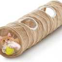 Cat Tunnel for Indoor Cats,Cats Toys Collapsible Tunnel Straight Tube with a Fun Ball and 2 Holes,Cat Play Tunnels,for Rabbits, Ferrets, Puppies & Large Pets,Diameter 11.8 Inch (Beige)