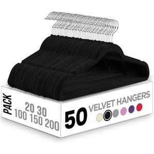 Utopia Home Velvet Hangers 50 Pack - Non-Slip Clothes Hanger Black with 360 Degree Rotatable Hook - Heavy Duty Coat Hanger - Pants Hangers