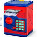 ATM Piggy Bank for Boys Girls, Vcertcpl Mini ATM Coin Bank Money Saving Box with Password, Kids Safe Money Jar for Adults with Auto Grab Bill Slot, Great Gift Toy Bank for Kids S Red, Large