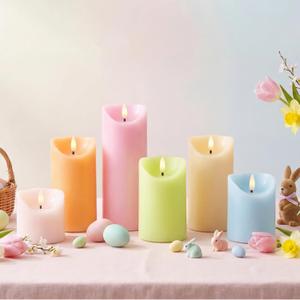 Baquler 6 Pcs Easter Pastel Flameless Pillar Candles with Remote and Timer Spring Easter LED Real Wax Battery Operated Candles Bulk for Dinner Table Home Wedding Spring Party Decoration