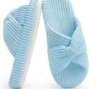 Chantomoo Slippers for Women Memory Foam House Bedroom Corduroy Bow Crossbands Slide Slipper Shoes Comfy Trendy Gift Slippers (9-10, Llight Blue)