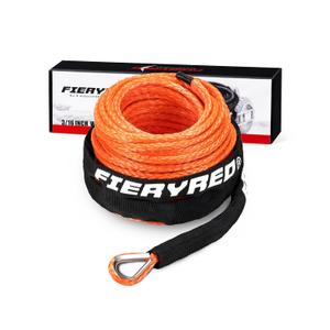 FieryRed 3/16” Winch Rope Cable,50 FT 8500 LBS ATV/UTV Synthetic Winch Rope, Winch Line Replacement with Protective Sleeve Suits for 2000 to 3500 LBS Winch, Orange/Black/Grey 