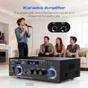 400W Home Audio Amplifier with Bluetooth 5.0, 2 Channel Stereo Receiver, Dual Karaoke Mics, FM Radio, USB/SD Playback for Home Theater, Garage, Party