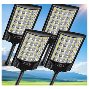 Solar Street Lights Outdoor, 6500K Outside Waterproof LED Street Light Dusk to Dawn, Wide Angle Lamps with Motion Sensor & Remote Control, Solar Lights Outdoor for Garden Yard, 4 Pack