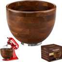 Wood Mixing Bowl Suitable for 4.5-5 QT Tilt-Head Stand Mixers - Natural Wooden Kitchen Accessory - Fits K45 KSM150 Series Natural Wood Mixing Bowl with Steel Locking Base