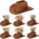 Didaey 6 Pcs Cowboy Hat Flower Vase Western Cowboy Party Table Centerpiece for Artificial Flower Cotton Linen Floral Vase with Top Opening Wedding Baby Shower Birthday Party (Star Belt,Brown)