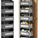 Over The Door Organizer with 6 Large Pockets, Over the Door Storage 12 Side Pockets, Hanging Door Organzier 44 lb Load Behind Door Storage Hanging Shelf for Closet Wall Bathroom Nursery, 6-Tier Black