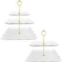 2 Pack Cupcake Stands, Square 2-Tier & 3-Tier Cake Stand Set White Tiered Seving Tray Stand Suitable for Birthday Wedding Tea Party Baby Shower with Metal Holder
