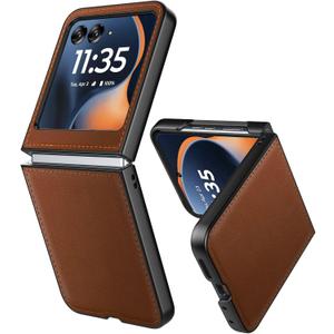 Cresee Case for Motorola Razr 2024/2025 - PU Vegan Leather Back & Hard Polycarbonate Bumper Phone Case for Moto Razr 2024/2025 - Brown