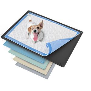 TidyFriend Dog Pee Pad Holder Tray Fits for 30” x 23” Pee Pads with Corner Lock Holes, Raised Edges, NonSpill, Easy to Clean Silicone Dog Potty Tray Holder, For Indoor Floor Protection (Light Grey)
