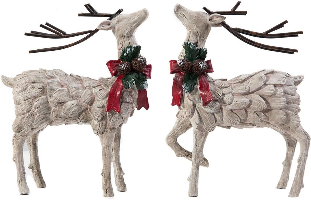 CEDAR HOME Resin Holiday Figurine Decorative Christmas Deer Tabletop Statue Decor, 2 Pack