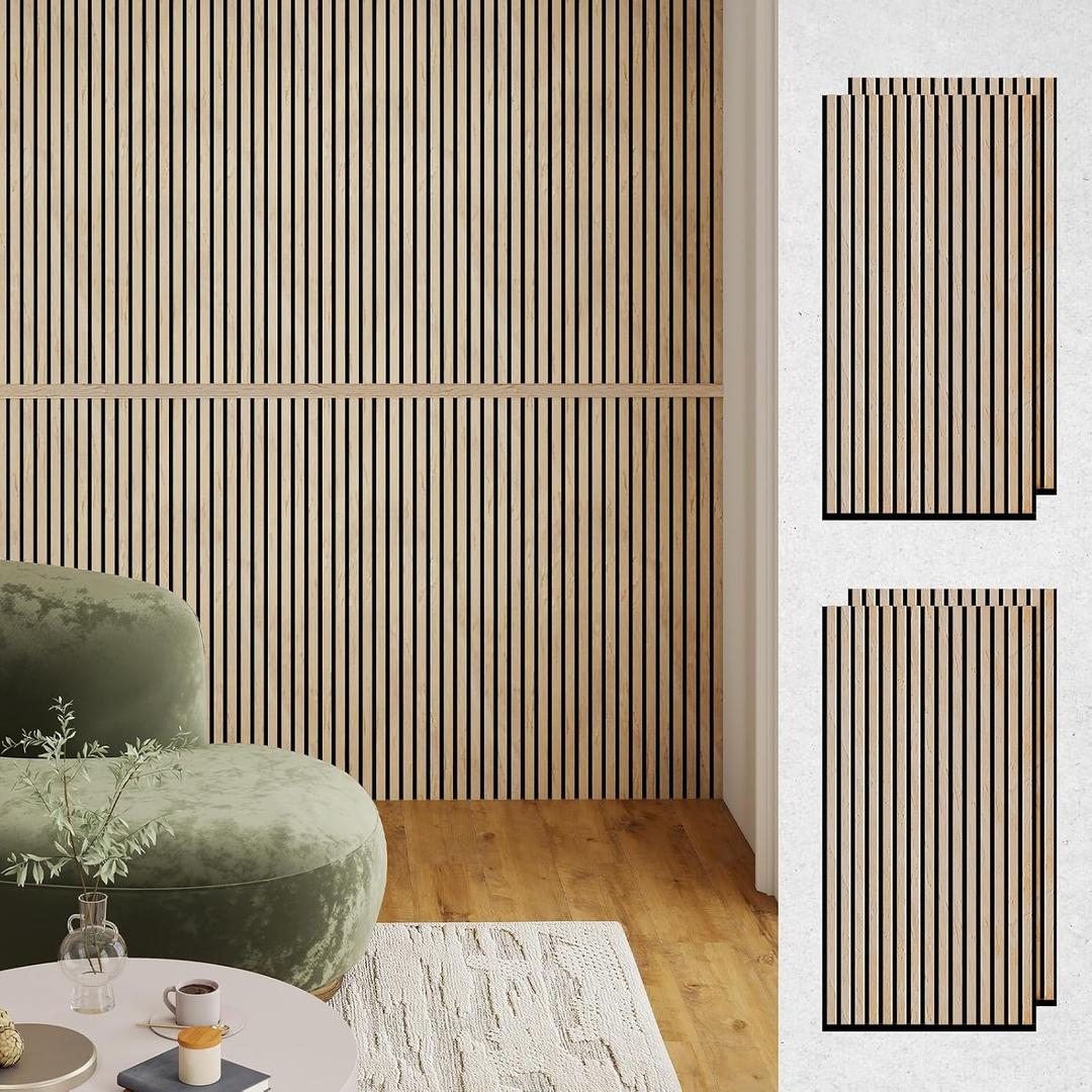 Upick Acoustic Wood Wall Panels - 4 Pack 48"x24" Sound-Absorbing Slat Wood Panels, MDF Panels for Home, Studio, Office (Oak)
