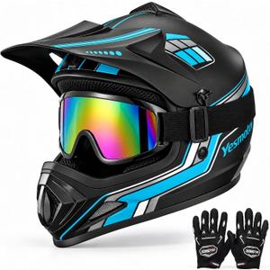 Yesmotor Youth Dirt Bike Motorcycle Helmet Kid Full Face Helmet DOT (Blue, X-Large)
